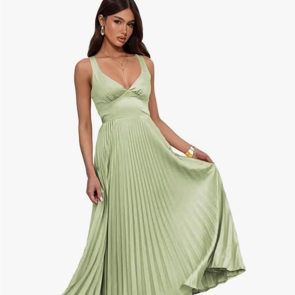 Elegant Satin Sage Green Maxi Dress